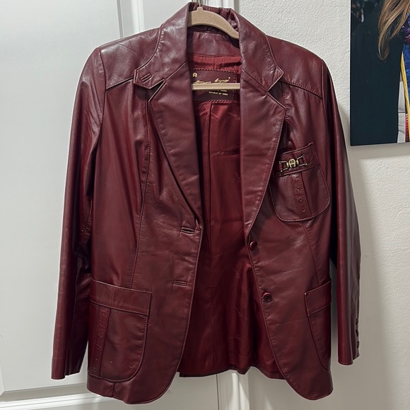 Jackets & Blazers - Women's Etienne Aigner Vintage Burgundy Leather Blazer